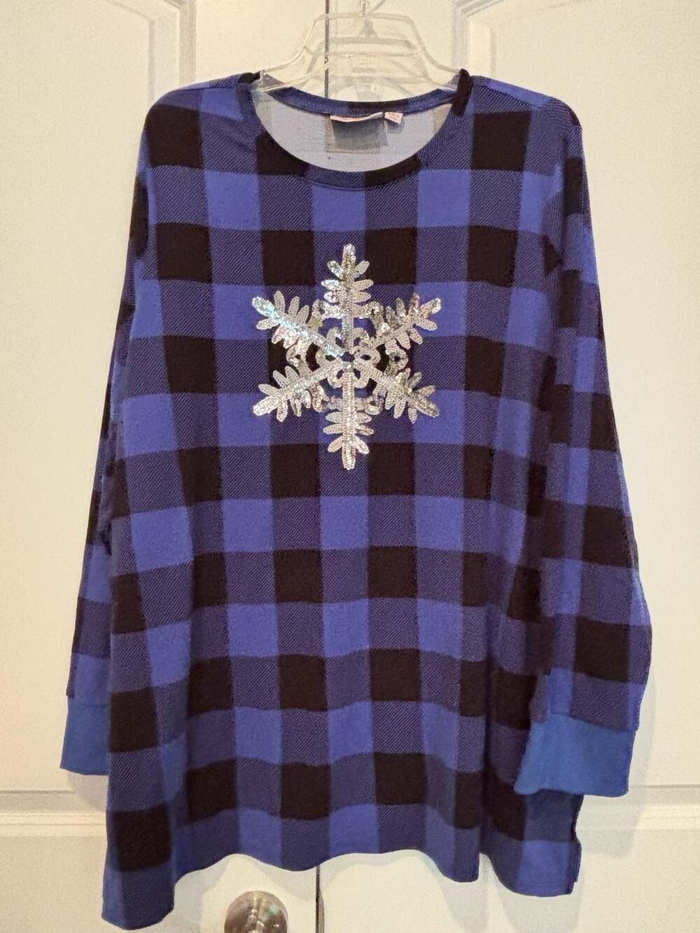 Quacker Factory Buffalo Plaid Snowflake Sweatshirt Size 2X Blue Black